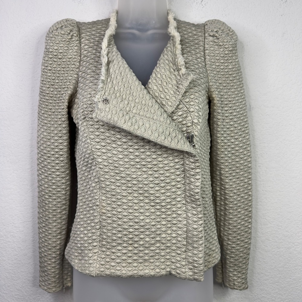 Isabel‎ Marant Jacket Womens 1/S Cream Wool Silk Quilted Moto French Designer